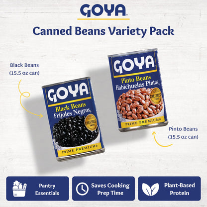 Goya Canned Beans Variety Pack, Black Beans & Pinto Beans, Pantry Staples for Soups, Rice Dishes & Everyday Meals, 15.5oz Each