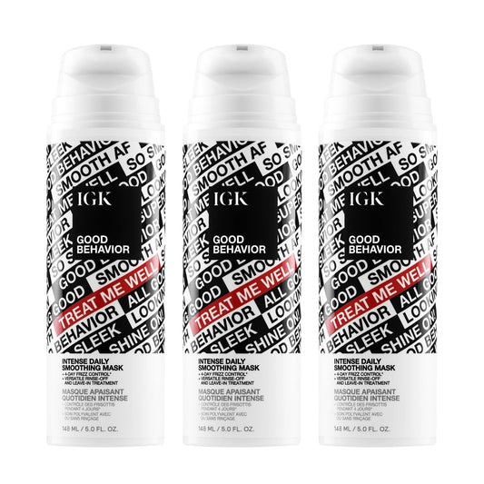IGK Good Behavior Intense Daily Smoothing Mask 3 pack – Rinse-Out or Leave-In Treatment – 4-Day Frizz Control – Vegan & Cruelty-Free