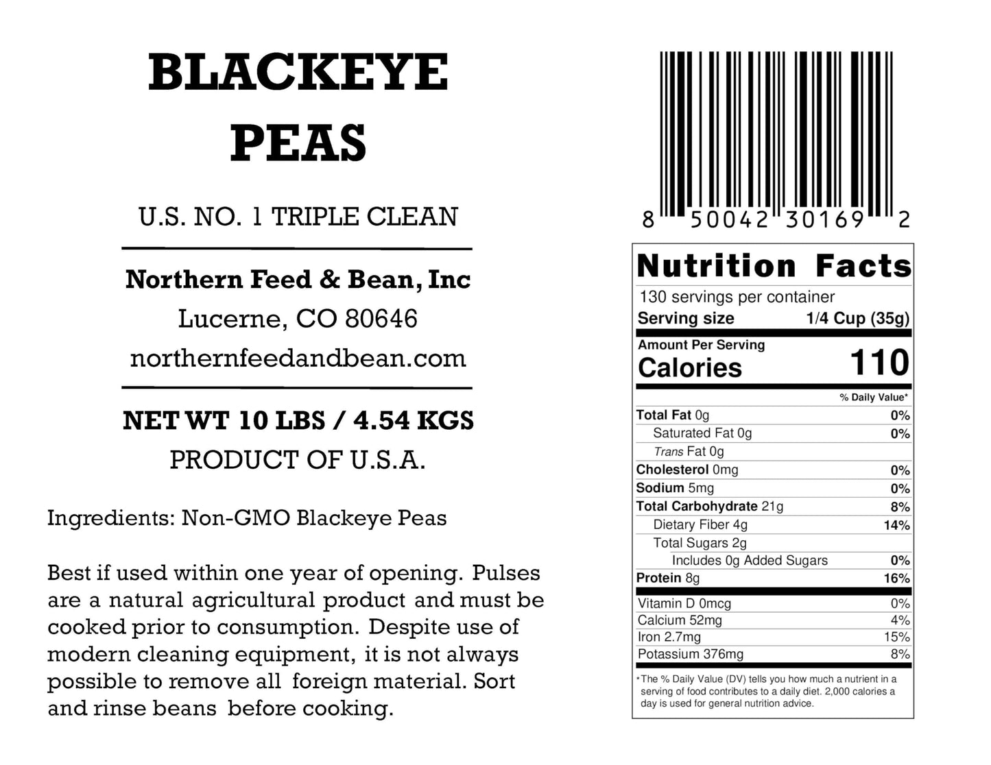 High Plains Blackeye Peas | 10 Pound Bag | Farm-Fresh | Non-GMO Verified | High Protein & Fiber Source | Dry Beans & Peas | Directly Sourced from Local Farmers