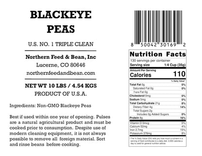 High Plains Blackeye Peas | 10 Pound Bag | Farm-Fresh | Non-GMO Verified | High Protein & Fiber Source | Dry Beans & Peas | Directly Sourced from Local Farmers