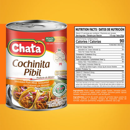 Chata Cochinita Pibil, Shredded Pork Meat with Annatto Seasoning, 13.05 oz, Pack of 4