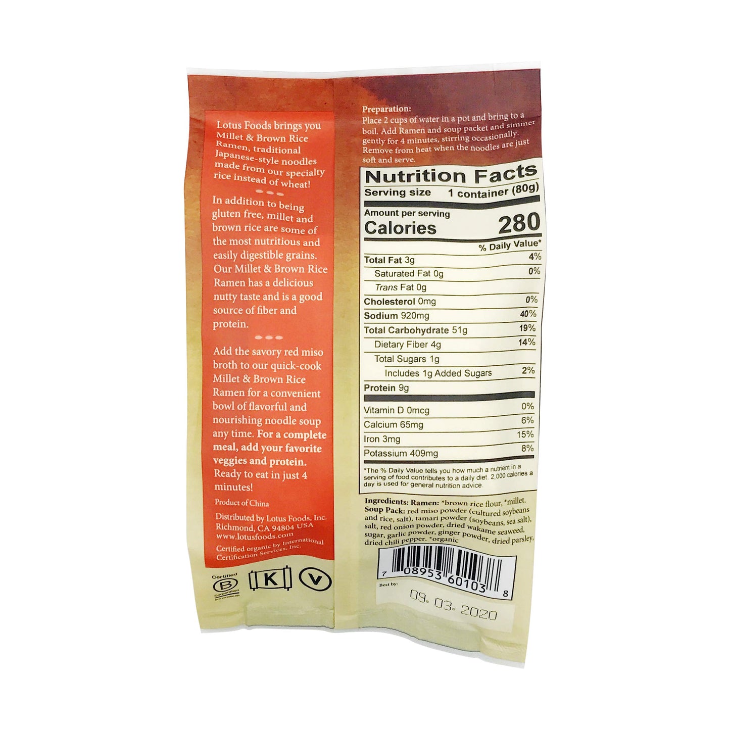 Lotus Foods Organic Ramen Miso Soup Mix-Millet & Brown-2.8 oz