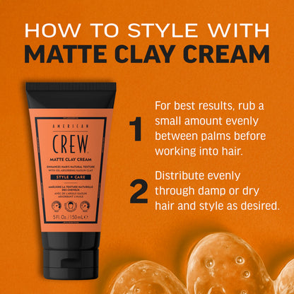 AMERICAN CREW Matte Clay Cream, Hybrid Hair Styling Clay Gel For Men, Medium Hold With Matte Finish, 5 fl oz