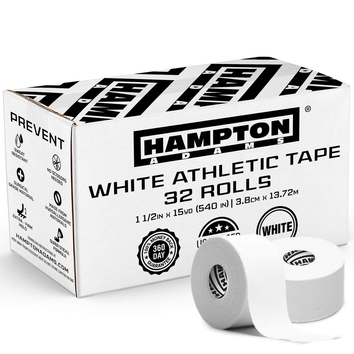 Hampton Adams | As Seen on Shark Tank | Original Bulk Athletic Tape (32-Pack) | 45 ft Rolls | NO Sticky Residue & Easy to Tear | Perfect for Sports Athletes, Trainers & First Aid Injury Wrap