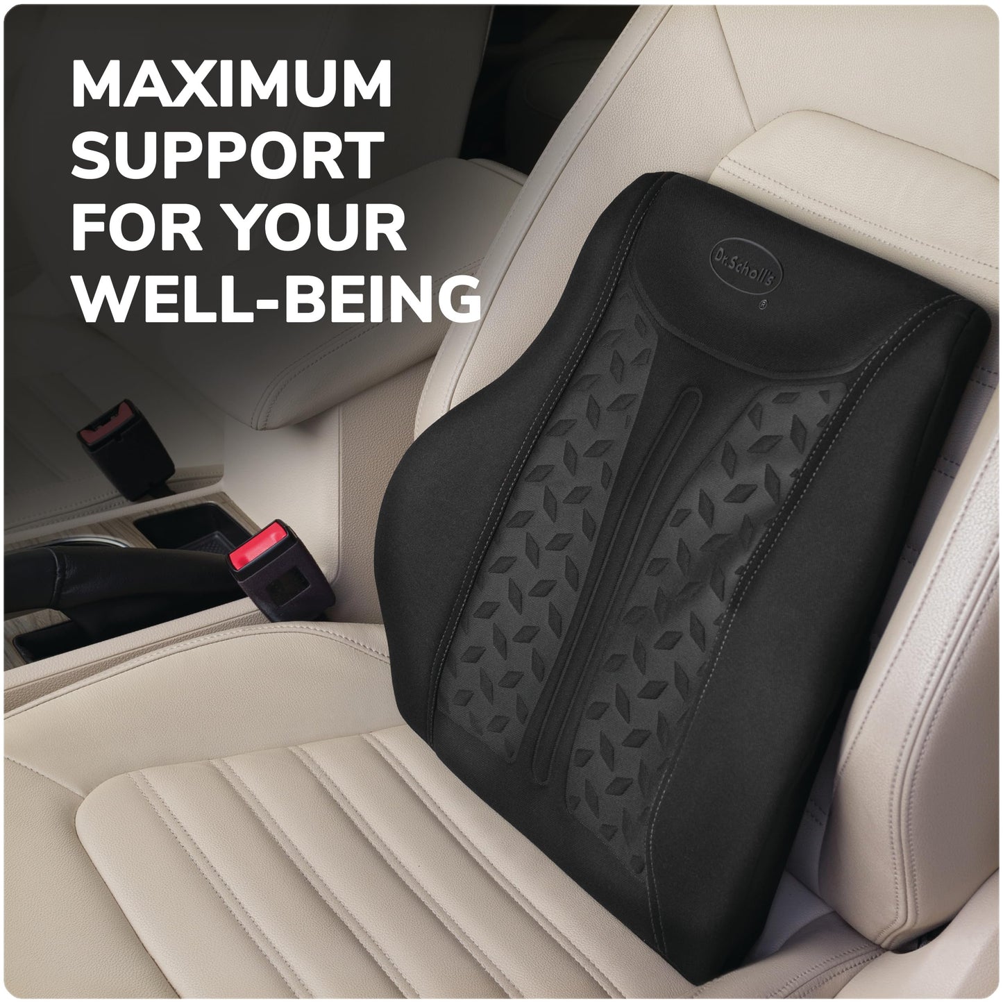 Dr. Scholl's Max Support Charcoal-Infused Lumbar Seat Cushion for Car, Truck, SUV — Black
