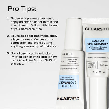 CLEARSTEM SULFUR SPOT&MASK Face Mask for Acne - Sulfur Spot Cleanser Facial Mask - Weekly Acne Face Mask for Clear & Smooth Skin - Made with Kaolin Clay & Glycolic to Reduce Blackheads & Blemishes