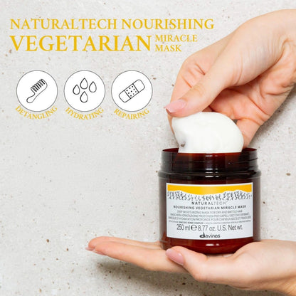 Davines Naturaltech Nourishing Vegetarian Miracle Mask, Restructuring & Hydrating for Dry & Damaged Hair - With Vegetal Keratin - Intense Repair Treatment, 8.45 Fl Oz