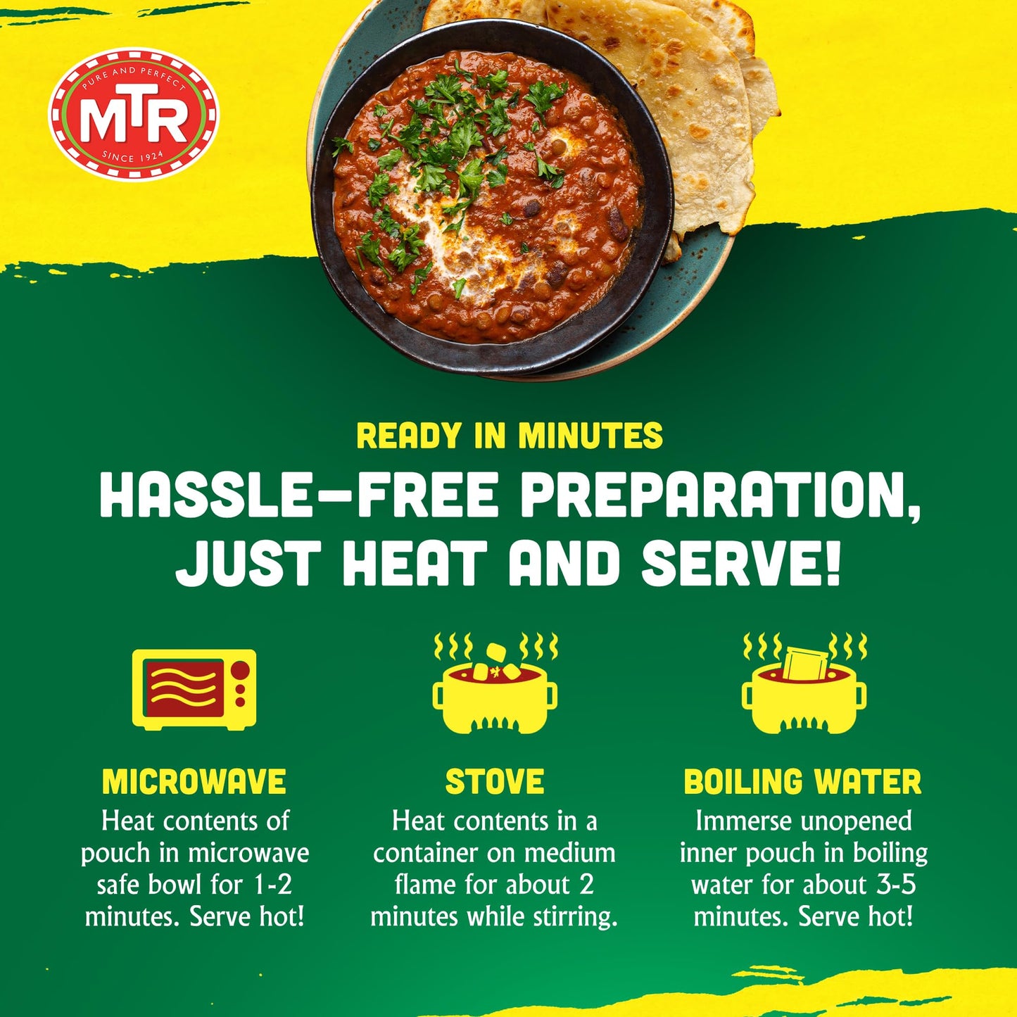 MTR - Minute Meals: Dal Makhani - Rich Black Lentil Curry - Authentic Indian Ready-To-Eat Meal - No Added Preservatives - A Quick Meal Suitable for Vegetarians, Ready in Minutes! (Pack of 6)