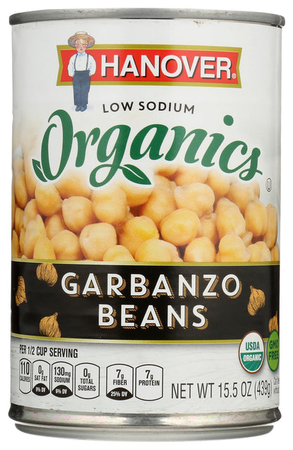 Hanover Organic Garbanzo Beans, Low Sodium, Kosher, USDA Certified Organic, Non-GMO, 15.5 Ounce (Pack of 12)