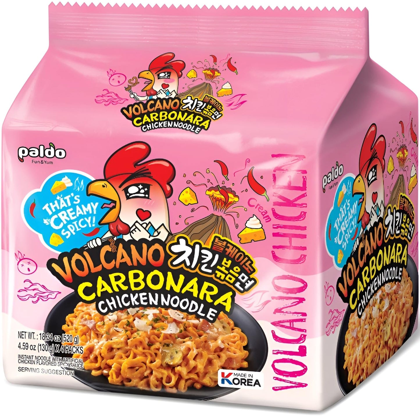 PALDO FUN & YUM Volcano Carbonara Creamy Spicy Chicken Noodle, 4.59 Ounce (Pack of 8)