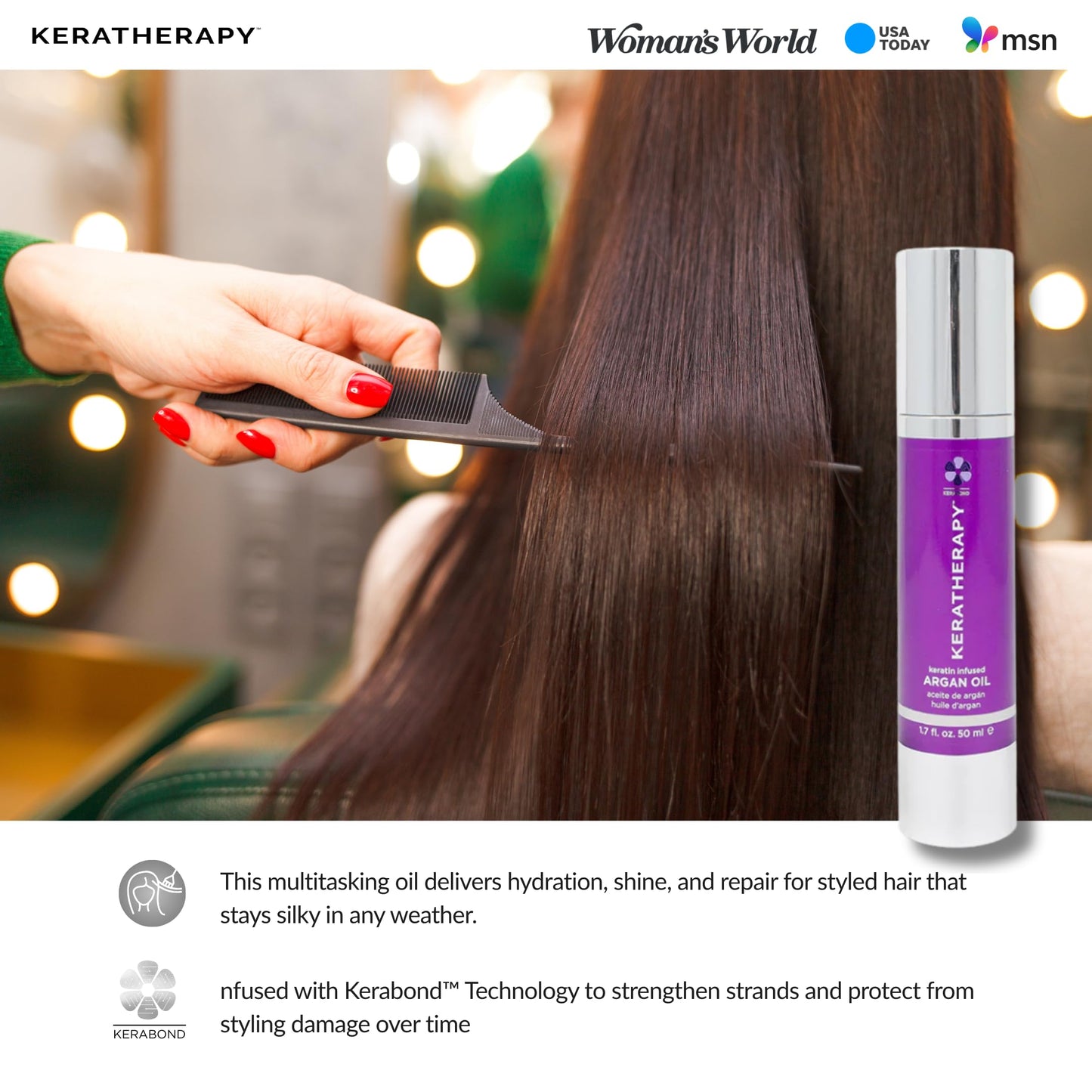 KERATHERAPY Keratin Infused Argan Oil, 1.7 fl. oz., 50 ml - Repairing Hair Care for Dry Damaged Hair, Frizz, Flyaways & Easy Styling - Kerabond Technology for Smooth, Soft, & Shiny Tresses