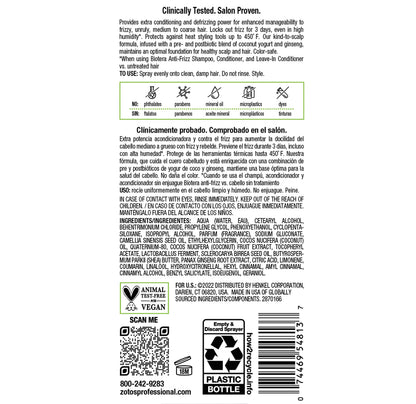 BIOTERA Anti Frizz Intense Smoothing Leave-in Conditioner | Extra Conditioning & Defrizzing | Frizzy or Unruly Hair | Vegan & Cruelty Free | Paraben Free | Color-Safe