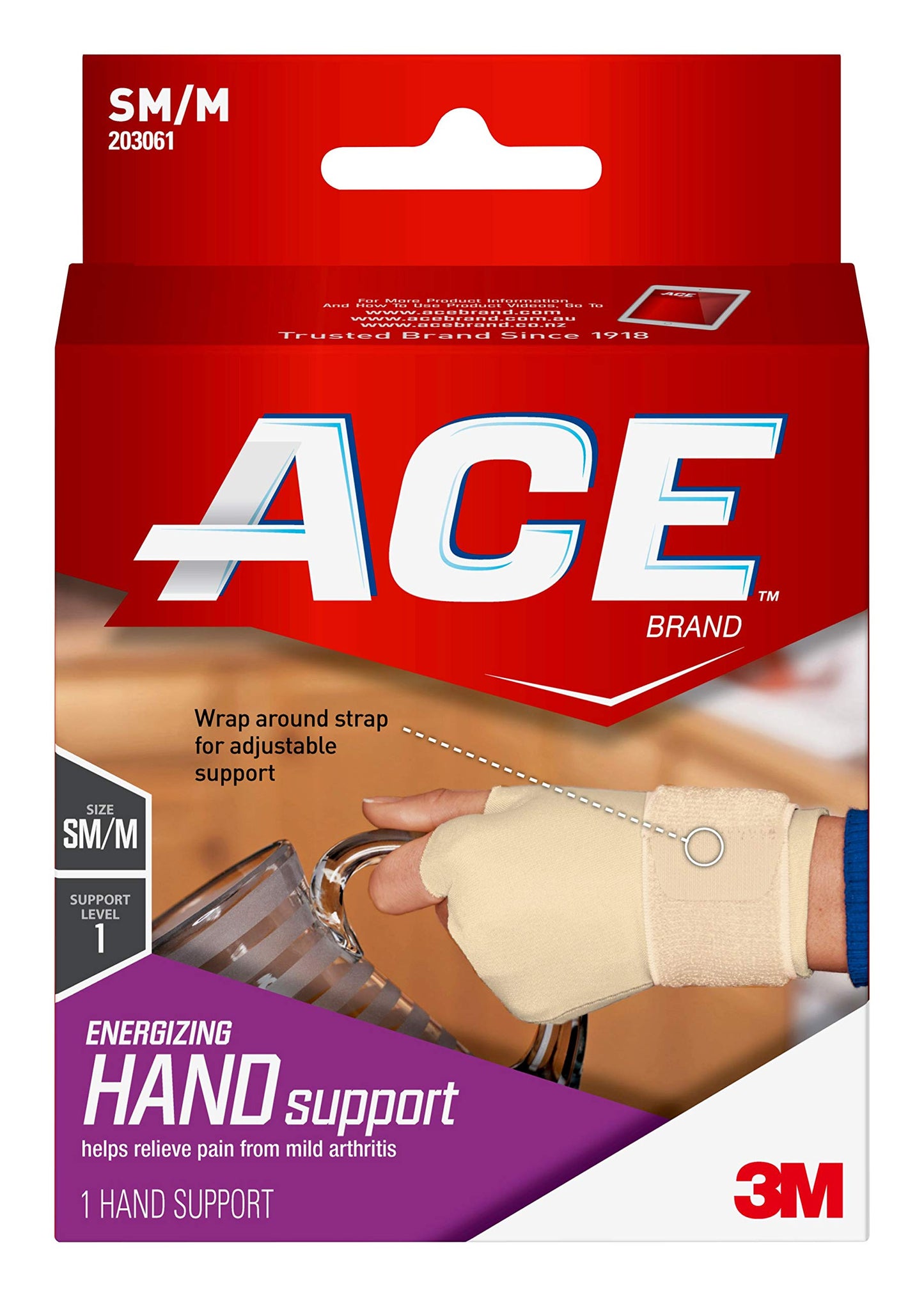 ACE Energizing Hand Support, Small/Medium, Beige, 1/Pack