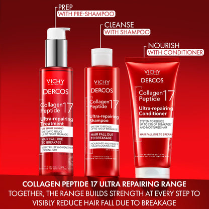 Dercos Collagen Peptide 17 Ultra-Repairing Shampoo, Anti Hair Fall & Bond Repair for Damaged Weak Hair, Strengthens, Reduces Breakage, Boosts Volume
