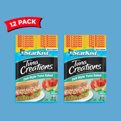 StarKist Tuna Creations Deli Style Tuna Salad Pouch (3 oz - 12 Pack) Wild Caught, High Protein Shelf Stable Seafood, Gluten Free, Soy Free, No Draining, Ready to Eat for Salads and Sandwiches