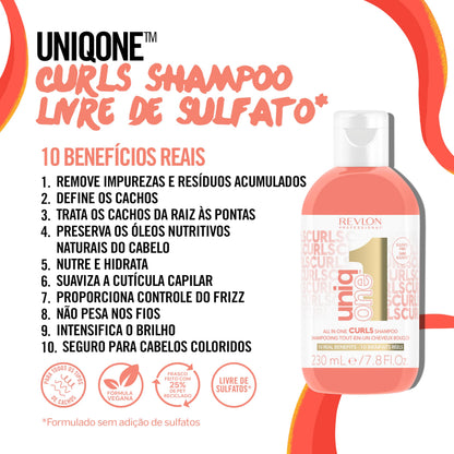REVLON PROFESSIONAL UniqOne Curls Shampoo, 10-in-1 Sulfate-Free Formula for Curly Hair, Curl Defining, Controls Frizz, Hydrates, Color Safe & Vegan, 7.7 fl oz