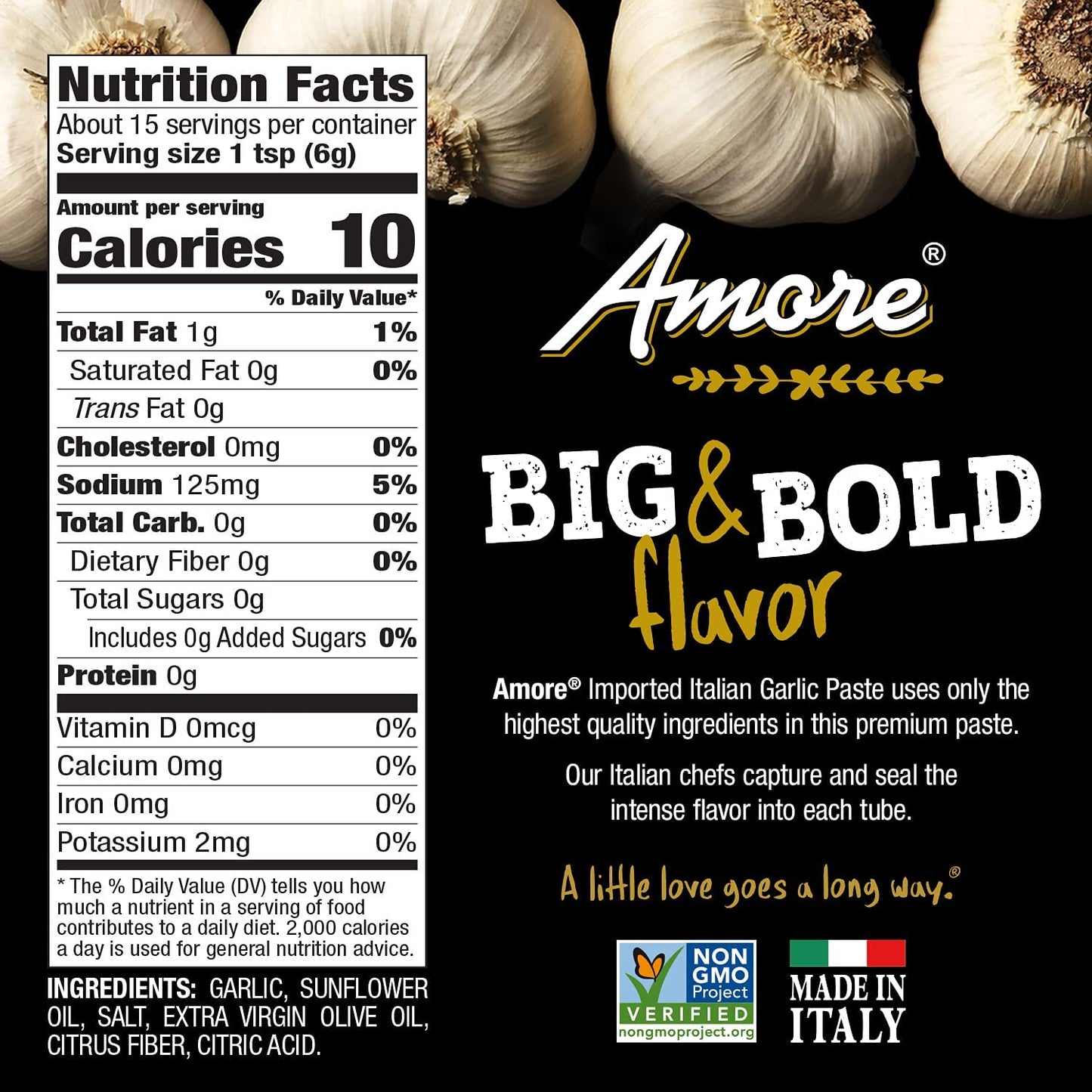 Amore Crowd Favorite - Garlic Paste (3.2oz) & Tomato Paste (4.5oz) in a Tube, Vegan, Non GMO Verified (Variety 2 Pack)