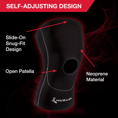 MUELLER Sports Medicine Open Patella Knee Sleeve, Knee Pain Relief Support for Men and Women, Ideal for Arthritis, Sprains, Black