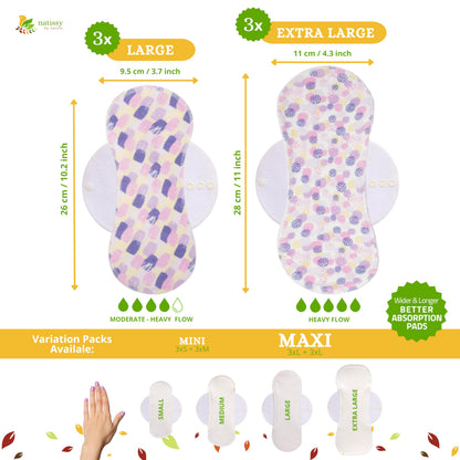 Non Slip Reusable Pads Menstrual Heavy Flow 6-Pack (L+XL) Organic Cotton Cloth Menstrual Pads & Non Slip Reusable Panty Liners for Women 7-Pack (M) Panty Liner Washable for Women & Teens