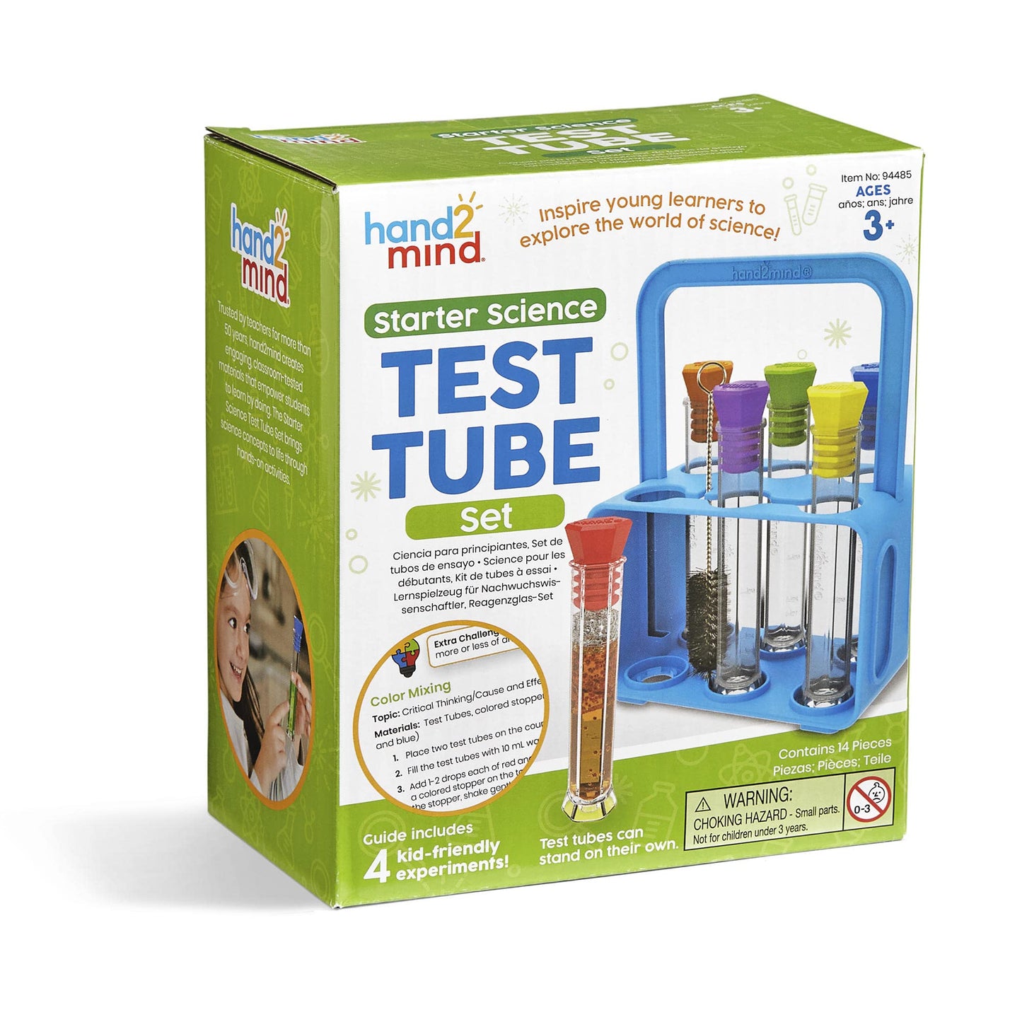 hand2mind Starter Science Lab - Flat Bottom Test Tubes with Lids, Six Tube Rack for Kids Experiments