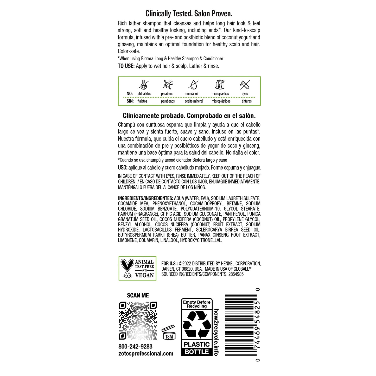 Biotera Long & Healthy Strengthening Shampoo | Strengthens Long, Growing Hair | Microbiome Friendly | Vegan & Animal Test Free | Paraben Free | Color-Safe