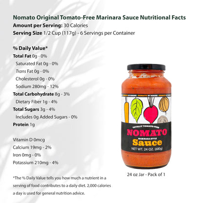 Nomato - 1 Pack of Original Tomato Free Marinara Sauce (24 oz) - Tomato Free, Gluten Free, Nut Free and Dairy Free (Marinara, 1 Pack)