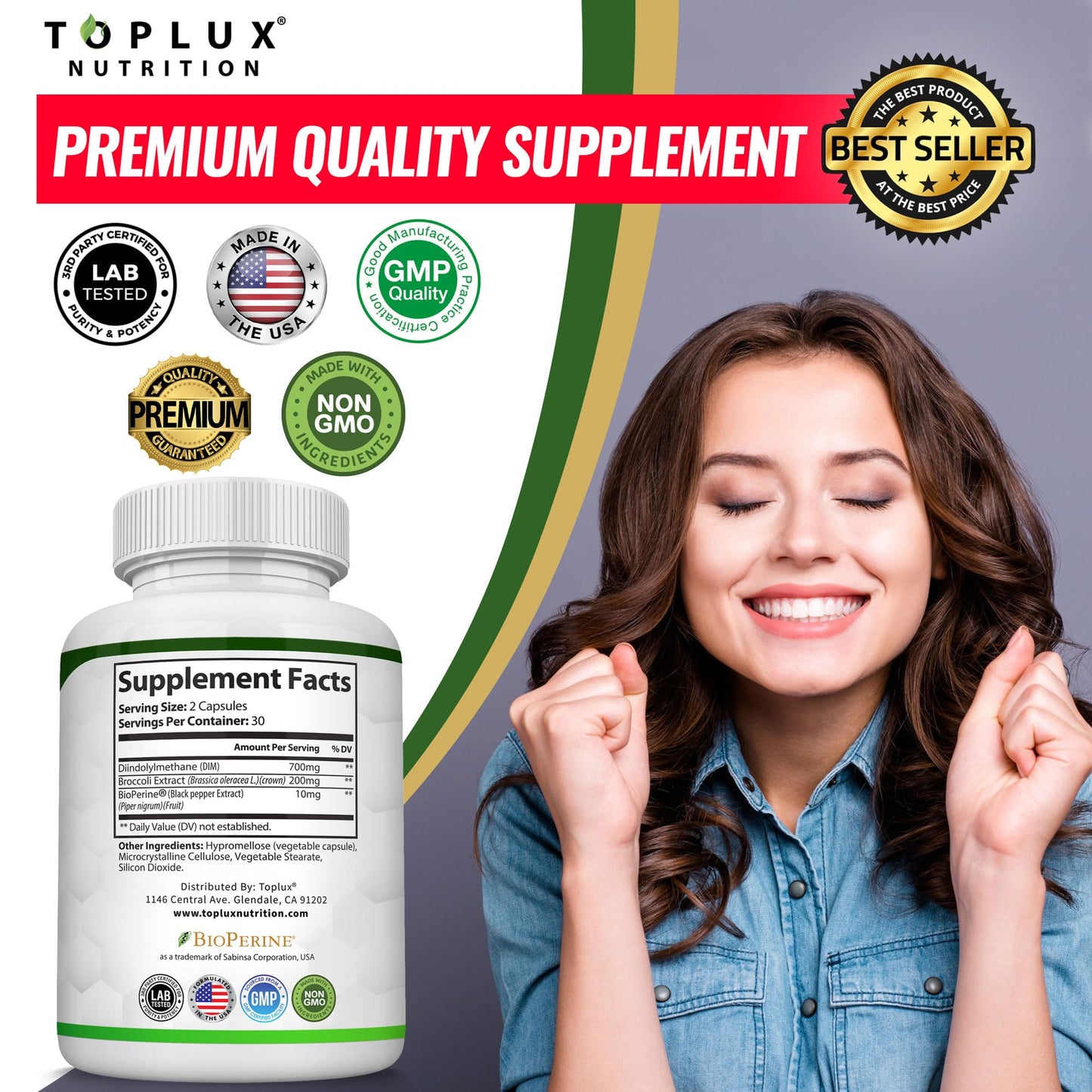 Dim Supplement 910 mg Plus BioPerine Complex - Diindolylmethane to Support Hormone Balance and Estrogen Metabolism, Helps with Menopause Acne PCOS Better Skin Bodybuilding, for Men Women, 60 Capsules