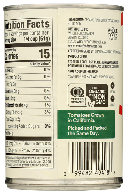 365 by Whole Foods Market, Organic Crushed Tomatoes, No Salt Added, 15 Ounce