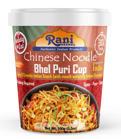 Rani Chinese Noodle Bhel Puri Cup (Spicy & Crunchy Indian Snack w/mouth watering Indian Chutneys) 3.5oz (100g), Pack of 4 ~ Ready to Eat | Vegan | NON-GMO | Indian Origin