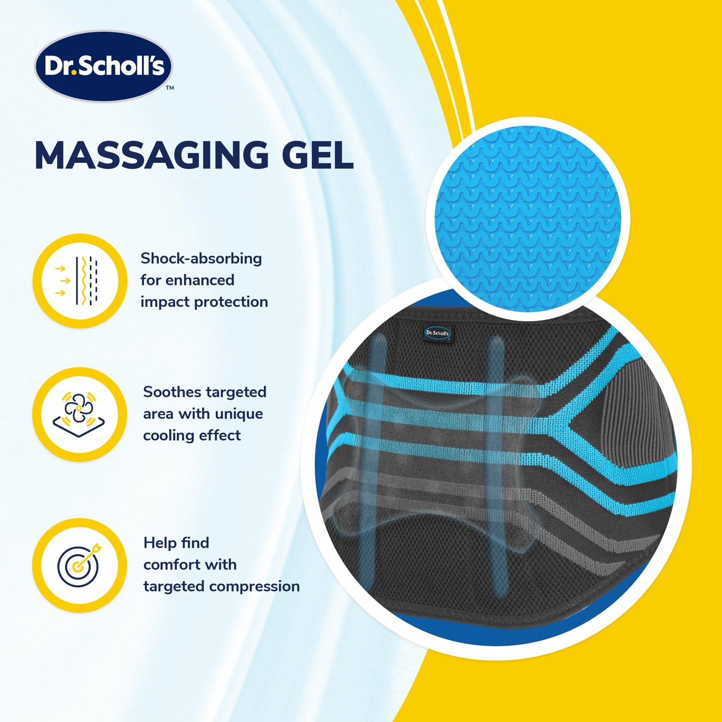 Dr. Scholl's Compression Back Support with Massaging Gel, Breathable Fabric, Shock-Absorbing Back Brace with Lumbar Support, Built-in Gel Padding & Support (Size S/M) (L/XL)