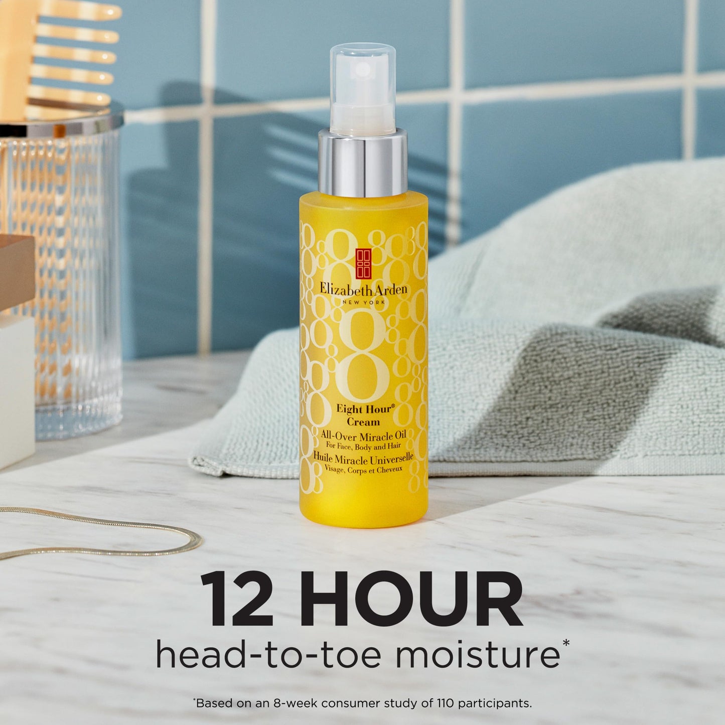 Elizabeth Arden Eight Hour All-Over Miracle Oil, Hydrating Spray Moisturizer for Face, Body & Hair, Vitamin E & Tsubaki Oil, Non-Comedogenic, Lightweight, 3.4 oz