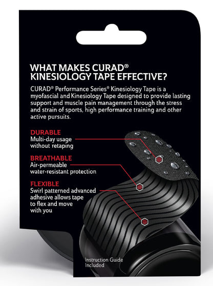 Curad Performance Series IRONMAN Kinesiology Tape, Black, 2 in x 10 in, 1 Roll of 20 Precut Strips