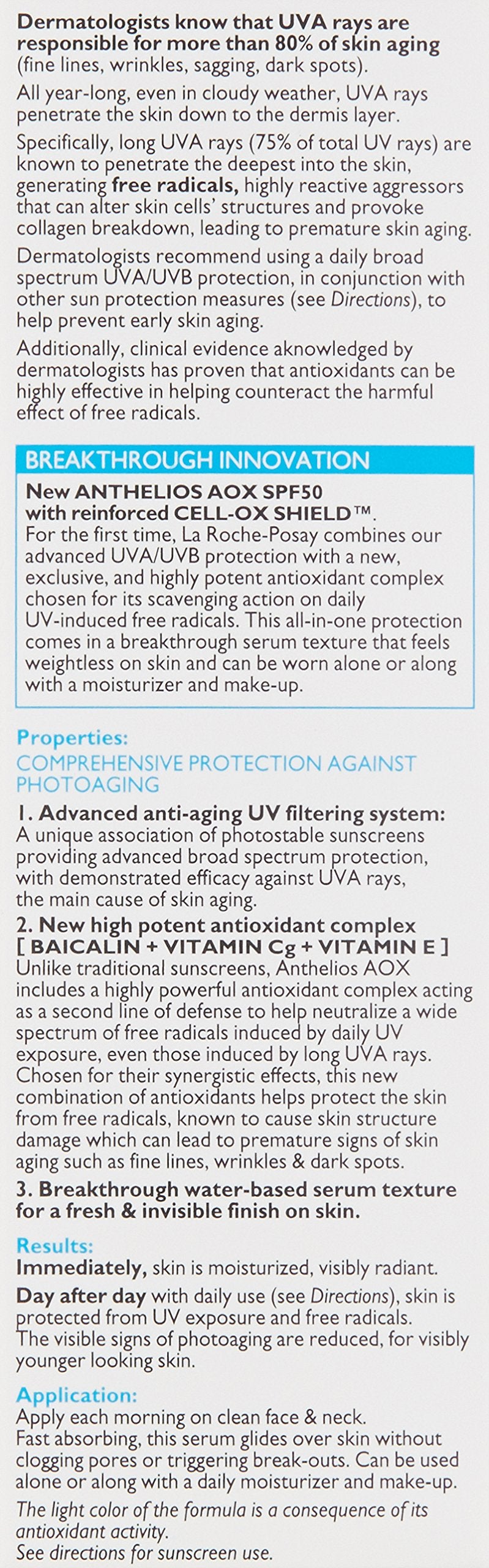 La Roche-Posay Anthelios AOX Daily Antioxidant Serum with SPF, Face Moisturizer with Sunscreen and Vitamin C & E, Oil Free Face Sunscreen for Sensitive Skin, Moisturizing Sun Protection