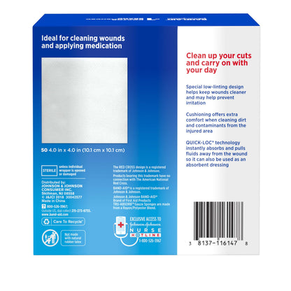 BAND-AID Brand First Aid Products Tru-Absorb Sterile Gauze Sponges for Cleaning and Cushioning Minor Wounds, Cuts & Burns, Low-Lint Design, Individually Wrapped 4 in by 4 in Pads