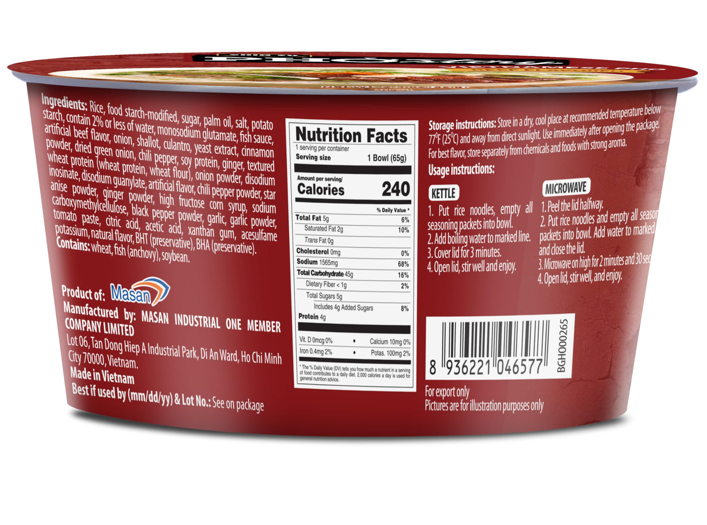 Chin-Su Pho Story Vietnamese Beef Flavored Instant Noodle Bowl, 2.3 oz, Ready to Cook