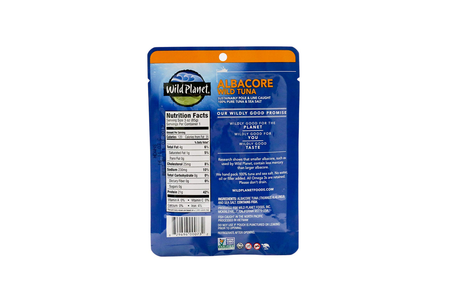 Wild Planet Wild Albacore Tuna, Sea Salt, Sustainably Wild-Caught, Kosher, Gluten Free, Keto and Paleo, 3rd Party Mercury Tested, 3 Ounce Pouch (Pack of 1)