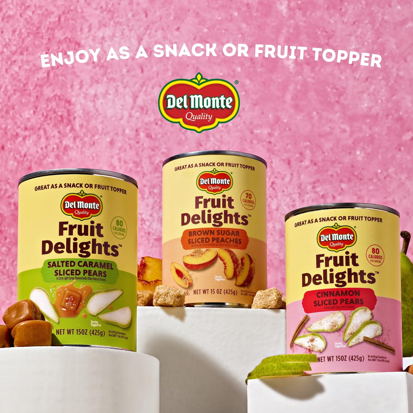 Del Monte Fruit Delights Sliced Pears with Salted Caramel in Extra Light Syrup, 15 oz. Cans, 12 Pack