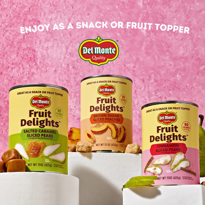 Del Monte Fruit Delights Sliced Pears with Salted Caramel in Extra Light Syrup, 15 oz. Cans, 12 Pack