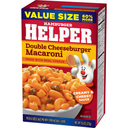 Hamburger Helper Double Cheeseburger Macaroni Value Size Pasta Meal (9.6 oz - 6 Pack) No Artificial Flavors, Ready in 3 Easy Steps, Quick Meals for Midweek Dinners, Busy Evenings & Families On-the-Go