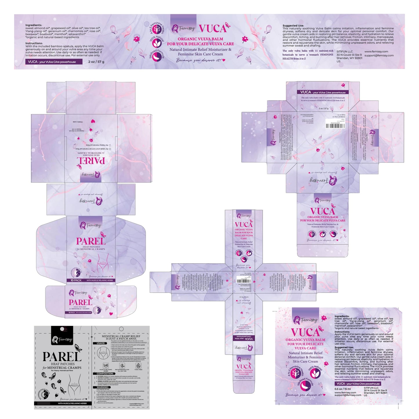 Heat Patches for Menstrual Cramps based on Flow Strength, 10 Patches for Heavy Flow with Natural Herbs & Oils + Vulva Balm (2 pcs Bundle: 2 + 0.5 oz); Vulva Cream; Intimate Vulva Moisturizer for Women