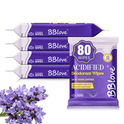 Acidified Body Wipes - 24H Odor Control, pH Balanced for Underarms & Whole Body, Aluminum-Free & Skin-Loving Formula, 80 Wipes