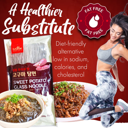 Fusion Select 2 Packs Sweet Potato Glass Noodles - Zero-Fat, Low-Calorie, No-Sodium Diet-Friendly, Gluten-Free, Vegan, Stir-Fry, Dumplings, Hot Pot - For Chinese, Korean Recipes - 7.05oz