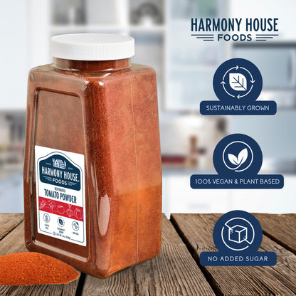Premium Dehydrated Tomato Powder, 24 oz Size Quart Jar - From Harvest Red Tomatoes by Harmony House Foods