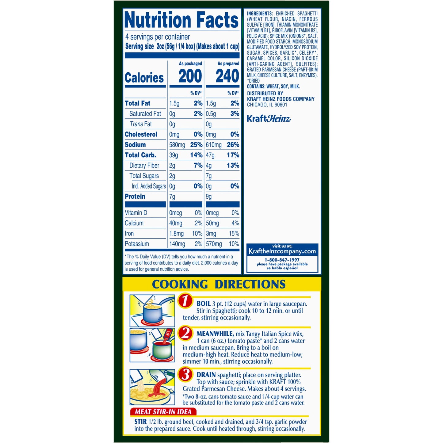 Kraft Spaghetti Classics Tangy Italian Spaghetti, Spices, & Parmesan Cheese Meal Mix, 8 oz Box