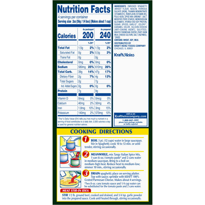Kraft Spaghetti Classics Tangy Italian Spaghetti, Spices, & Parmesan Cheese Meal Mix, 8 oz Box