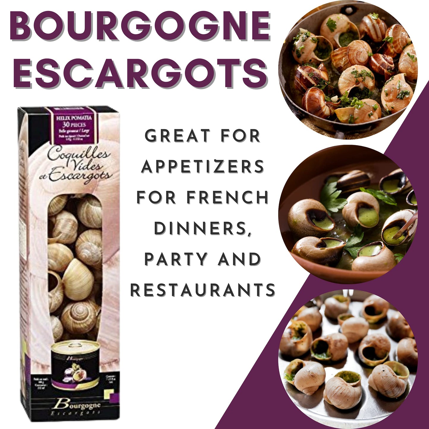 Bourgogne Escargots Burgundy French Escargot Set - 24 Unattached Snail Shells and Snail Meat