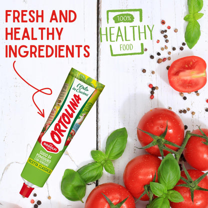Tomato Paste Tube "Ortolina" Rodolfi Sauce, 130 gr (4.5 Oz) - Pack of 2, Authentic Italian Product with Fresh Tomatoes and Vegetables, Imported from Italy, Additive-free
