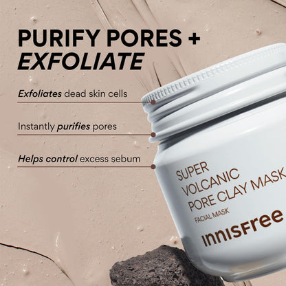 Innisfree Super Volcanic Clay Masks - Pore & Sebum Clay Mask for Oily Skin, Dual Mask for Normal to Dry Skin, Available in Limited Edition & Gift Sets