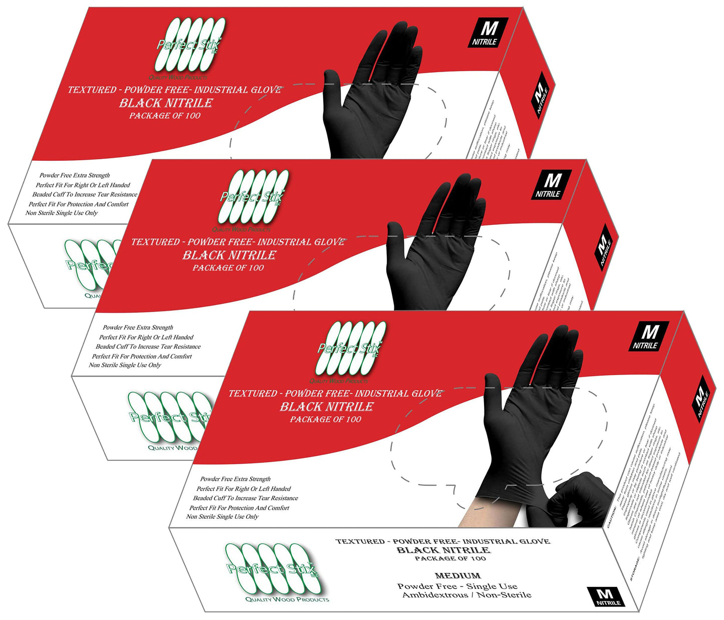 Perfect Stix Black Nitrile Exam Gloves - Size M - Pack of 100ct