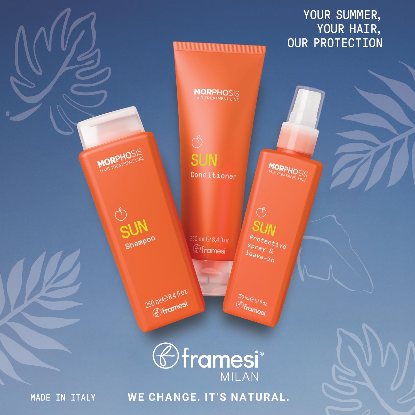 FRAMESI Morphosis SUN Shampoo, Gently Removes Chlorine and Residues of Salt and Sand, Deeply Cleanses and Hydrates Hair and Scalp, Natural Ingredients, Color Safe